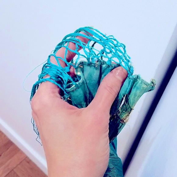 Mermaid Iridescent LamΓ© Scarf in Aqua & Gold - Picture 2 of 5